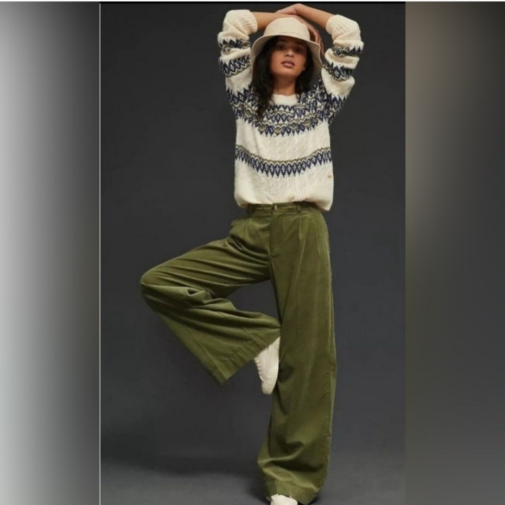 ANTHROPOLOGIE Pleated Wide Leg Corduroy Trousers